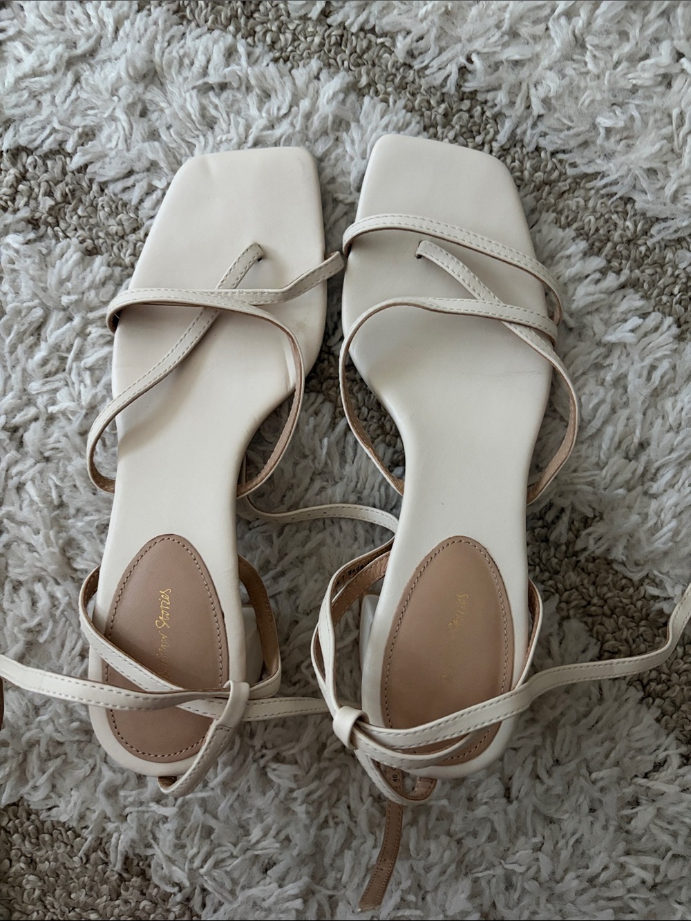 & Other Stories Cream Strappy Square-Toe Lace-Up Sandals